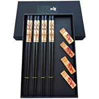 Mainiusi - Juego de palillos de madera con resto- reutilizables- 22-8 cm- con soporte antideslizante- lavable- kit de 4…